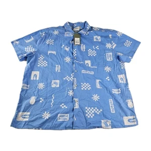 Camicia Goodfellow uomo XL blu bianca estiva spiaggia manica corta nuova con etichetta difetto - Foto 1 di 13