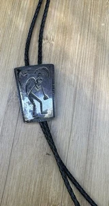 Vintage Hopi Sterling Silver Oval Dancer Bolo Tie Signed 36 inches - Picture 1 of 12