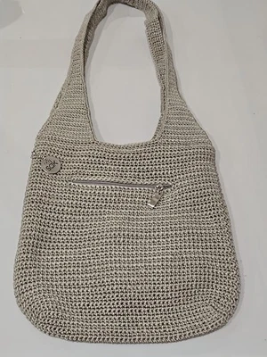 The Sak Crochet Shoulder Bag Taupe Woven Purse Crossbody Tote Boho Style. - Image 1 of 4