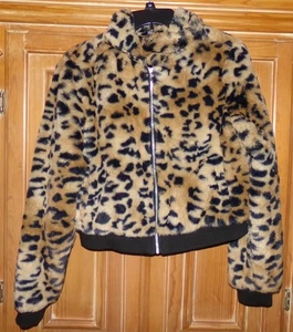 NWT $24 NOBO NO BOUNDARIES JUNIOR SIZE M 7-9 BROWN ANIMAL PLUSH CROP JACKET ZIP - Picture 1 of 2