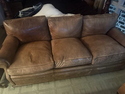 Sofá Ralph Lauren de cuero marrón de henredon EE. UU. Foto 1 de 4