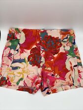 GB Gianni Bini Womens Tropical Multi Floral Shorts Pockets Buckles Size M Boho