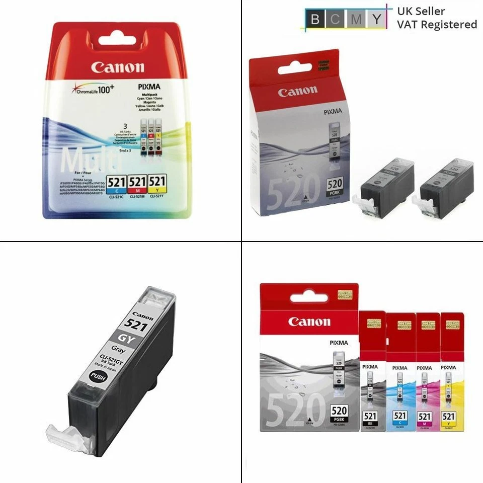 Genuine Canon PGi-520 Black CLi-521 Colour Ink Cartridges - For Canon Printers - Image 1 of 1