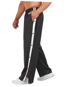  Men's Tear Away Basketball Pants High Split Snap Button Casual X-Large Black - Picture 1 of 7