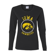 Iowa Hawkeyes Distressed Circle Logo Women's Long Sleeve - Black