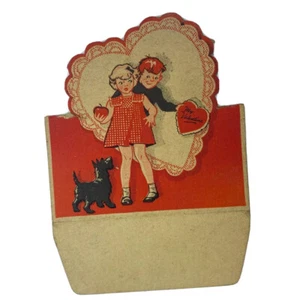 Biglietto Auguri Vintage San Valentino Die Cut Coppia Cane Scottie Terrier - Foto 1 di 2
