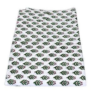 Indian Green Red Dyed 10yard Fabric Cotton Hand Block Printed Dressmaking Fabric - Picture 1 of 5