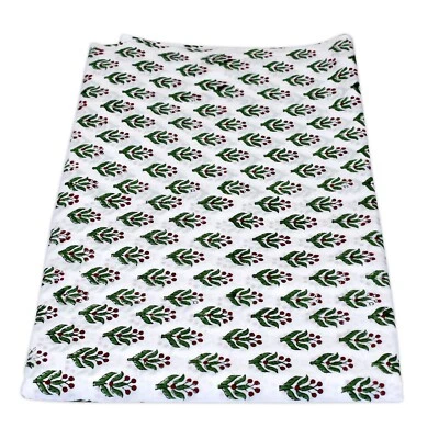 Indian Green Red Dyed 10yard Fabric Cotton Hand Block Printed Dressmaking Fabric - Image 1 of 4