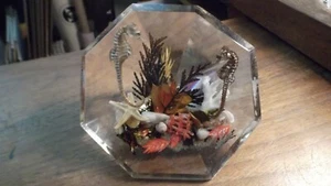 LUCITE PAPERWEIGHT UNDERWATER SCENE DIAMOND SHAPED - Picture 1 of 10