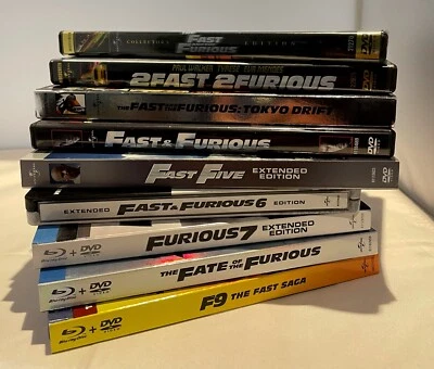 The Fast and the Furious Movies: 1-5 DVD and 6-9 BD+DVD+Digital Copy *EUC* - Image 1 of 4