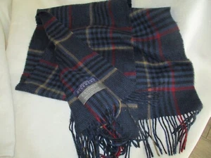 MONSIEUR GIVENCHY 100 cashmere scarf made italy blue plaid checked 12x52" - Picture 1 of 2