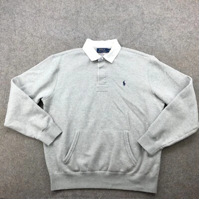 Polo Ralph Lauren Sweatshirt Mens Large Gray Collared Embroidered Rugby - Image 1 of 4