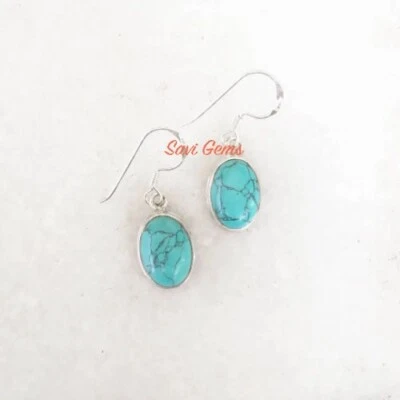 Turquoise Oval 925 Sterling Silver Handmade Earrings - Image 1 of 4