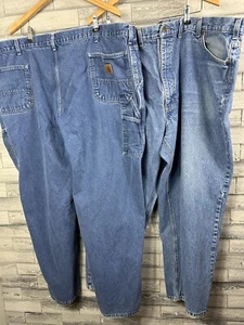 Two Pair Carhartt Size 50x30 Blue Denim Work Jeans - Picture 1 of 15