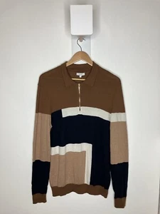 Camisa Polo Para Hombre Reiss Summit Rayas Detalle Cremallera Cuello Pequeña Manga Larga Lana - Imagen 1 de 11