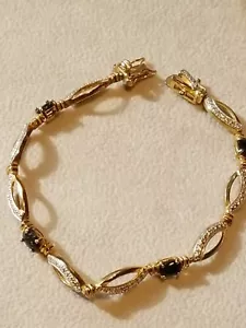 Bracciale argento sterling vero zaffiro oro lavaggio 1 accento diamante - Foto 1 di 5