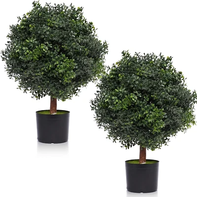 Dos arbustos topiarios de bolas de boj artificiales para exteriores de 2 pies plantas en maceta de 16 pulgadas Foto 1 de 4
