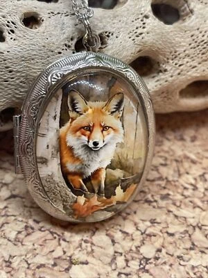 Medallón fotográfico plata recuerdo boda urna de ceniza medallón zorro zorro collar rústico Foto 1 de 4