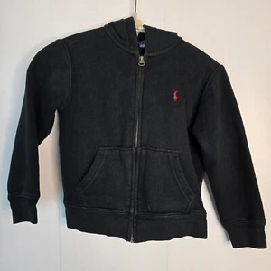 Polo Ralph Lauren Boys 4/4T Black Red Pony Full Zip-Up Hooded Sweatshirt - Picture 1 of 6
