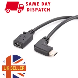 Mini USB en ángulo hembra a tipo C macho conector cable adaptador convertidor Reino Unido - Imagen 1 de 5