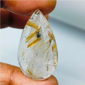 Colgante de cristal de cuarzo rutilo dorado natural piedras preciosas rutiladas 32 quilates ME-11784 - Imagen 1 de 2