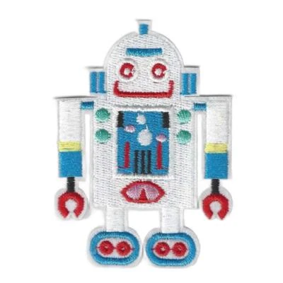 ROBOT IRON ON PATCH 3.125" White Blue Kids Clothes Backpack Hat Embroidered NEW - Image 1 of 2