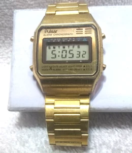 Pulsar Digital Alarm Chronograph All Gold Bracelet Y759-5019 Watch New Bat Works - Picture 1 of 11