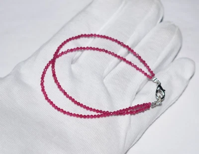 Natural Red Ruby Gemstone 2 mm Beads 925 Sterling Silver 2 Layer Bracelets - Image 1 of 4