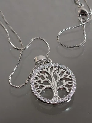 White Gold Plated Tree Of Life Swarovski Cubic Zirconia 18" Necklace Non Tarnish - Image 1 of 4