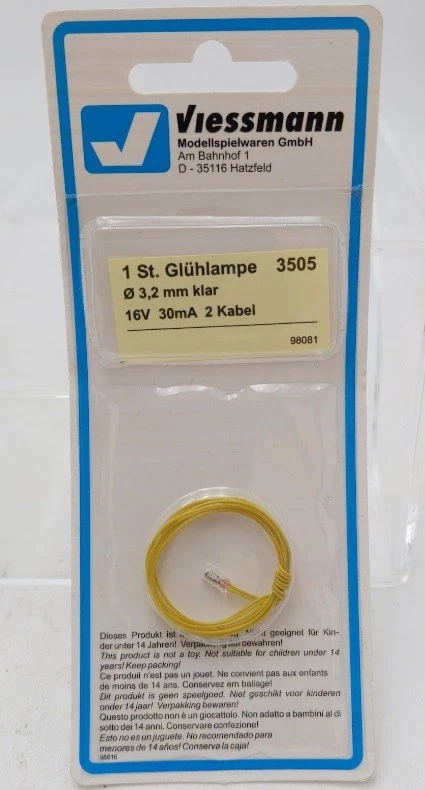 Viessmann 3505 Bombilla Transparente T1 Ø 3.2mm 16V 30mA Con 2 Cables Foto 1 de 1