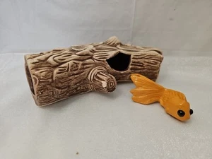 Vintage Aquarium Ornament Wooden Style Log Made in Korea & Gold Fish - Picture 1 of 8