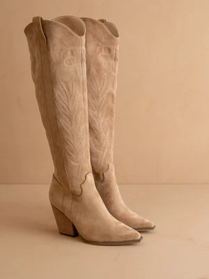Tall Knee High Western Embroidered Pointed Toe Boots - Oasis Society - Image 1 of 4