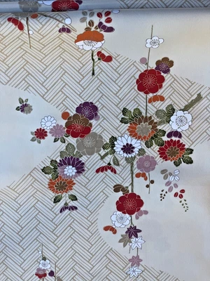 Quimono japonês vintage tecido de seda parafuso 40+ pés floral para frente 100% seda 14" novo em folha - Imagem 1 de 4