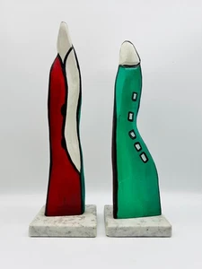 🪵🎨 Set arte astratta del legno "G+K Quici" - firmato e originale - 2 sculture - Foto 1 di 9