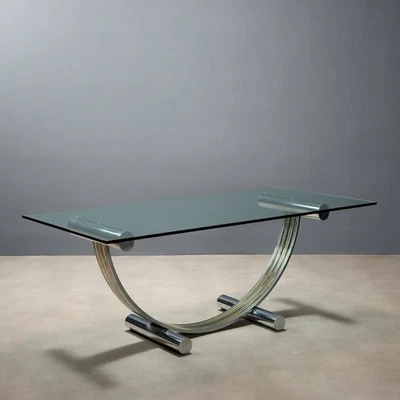 Vintage Table Design Renato Zevi Metal Crystal Italy 1970s Original - Image 1 of 4
