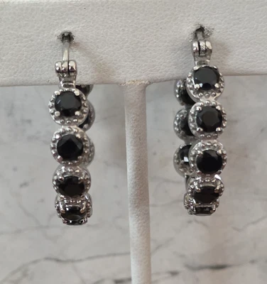 Pendientes de aro de espinela negra natural de adentro hacia afuera en acero inoxidable, 4,15 ctw Foto 1 de 4