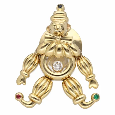 Chopard Happy Diamond Clown Pierrot Pin Brooch K18 YG Sapphire Ruby Emerald - Image 1 of 4