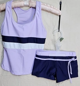 Girl's 2 Piece Swimsuit Purple/Dark Blue  Short/Tank size XL - Picture 1 of 8