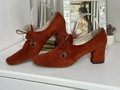 1960s Brown Suede Mary Jane’s Guido Brustia Couture Block Heel Lace Up 9.5 AA  - Image 1 of 4