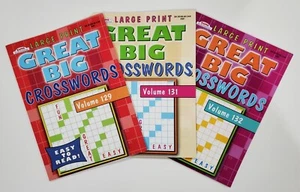 3 Large Print Great Big Crosswords Puzzle Books Vol# 129, 131, 132  Hobby Games - Picture 1 of 5