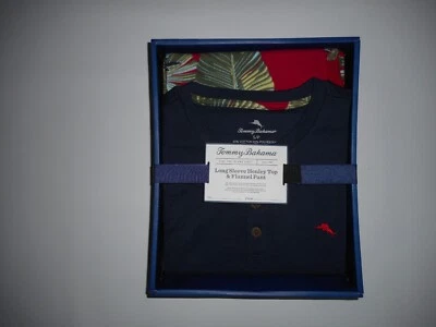 PIJAMA TOMMY BAHAMA 2 PEÇAS L/S Henley CAMISA E CALÇA DE FLANELA PALMA Masculina PEQUENA NOVA - Imagem 1 de 4
