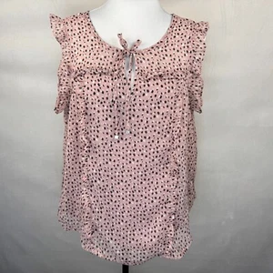 Adrienne Vittadini Damen Bluse Gr. L transparent rosa Blumen Schlitz am Ausschnitt Rüschenärmel - Bild 1 von 7