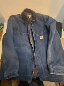 Vintage Carhartt Jeansjacke Mantel Herren Decke gefüttert Detroit CB1802 Blau 40 Selten - Bild 1 von 18