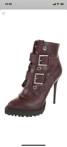 Alexander McQueen Burgundy Leather Ankle Booties, boots, Size 7, IT 37 - Picture 1 of 6