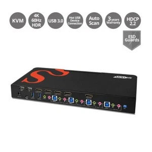 Conmutador KVM SIIG CE-H25611-S1 4PT HDMI2.0 4K HDR con USB3.0 y multimedia - Imagen 1 de 6