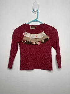 Vintage Couture Top Girls Size 6X Burgundy Leopard Long Sleeve Ruffle Appliqué - Picture 1 of 4