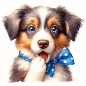 XL Bügelbild Hund mit Schleife G42 Applikation für Textilien Aufbügler - Bild 1 von 5