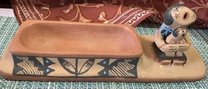 JEMEZ "Story-Teller" Pottery Signed B.E. Jemez N.M.-TRINKET DISH BABY & MOTHER - Picture 1 of 11