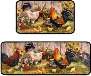 Rooster Kitchen Rugs 2 Piece Set Sunflower Decor 17"x47"+17"x30", 1 - Picture 1 of 7