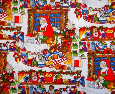 Alexander Henry Fabric Short Yard Santas Workshop White Christmas 1993 Cotton 26 - Image 1 of 2